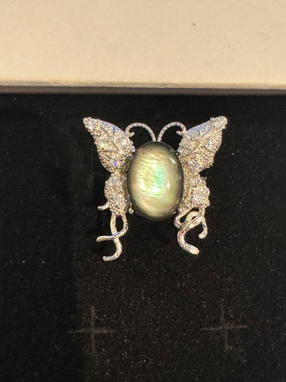 Hyperstene crystal Butterfly ring in Silver Tone adjustable size
